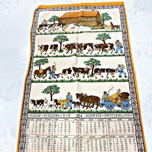 Fisba Tea Towel Farm Animals 1994 Calendar Swiss Made Vintage Switzerland